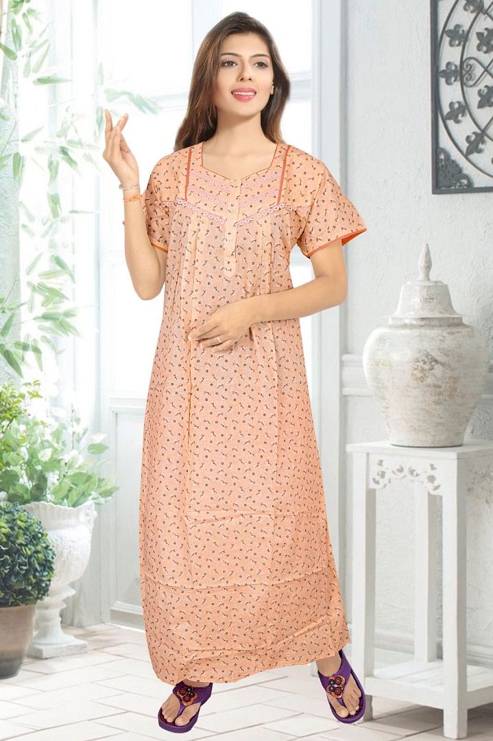 Authenzaa Women Cotton Nighty BCWN001 Peach 