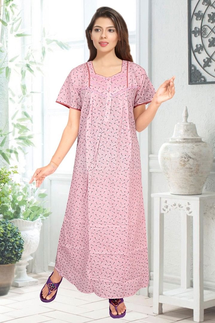 Authenzaa Women Cotton Nighty BCWN001 Pink 