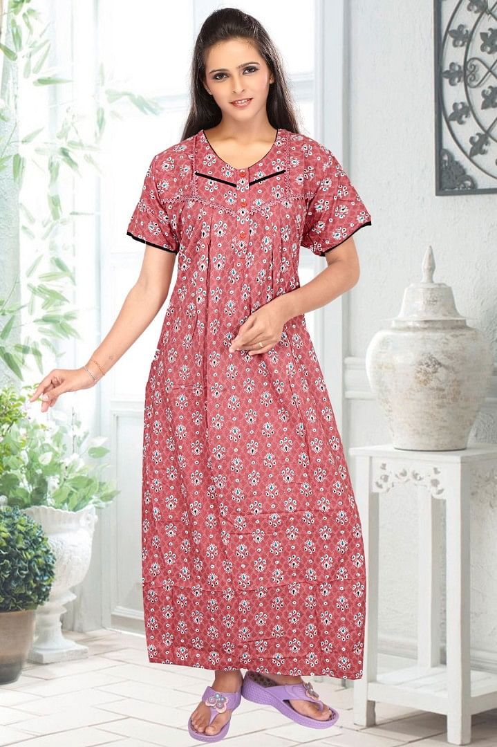 Authenzaa Women Cotton Nighty BCWN002 Rust 