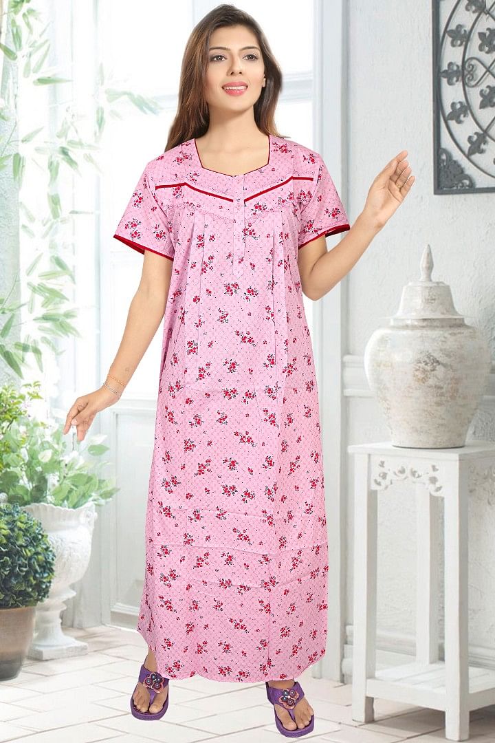 Authenzaa Women Cotton Nighty BCWN003 Pink 