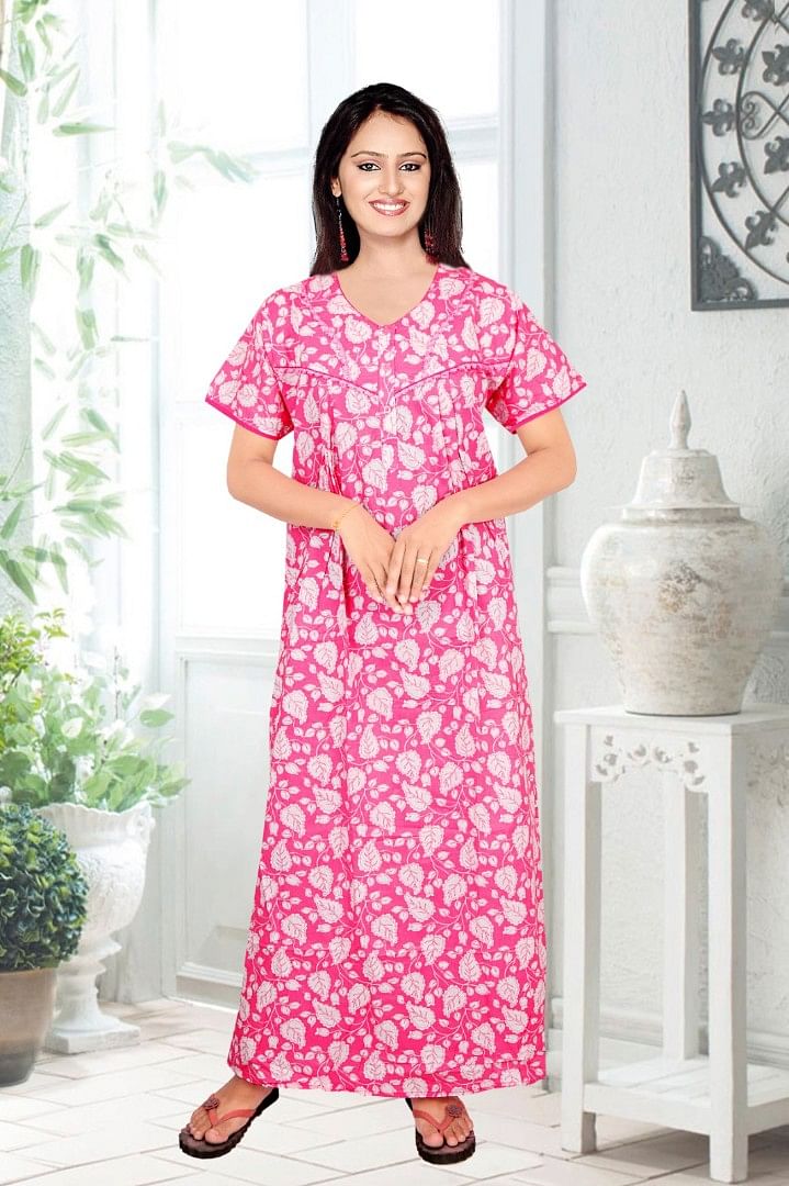 Authenzaa Women Cotton Nighty BCWN005 Pink 