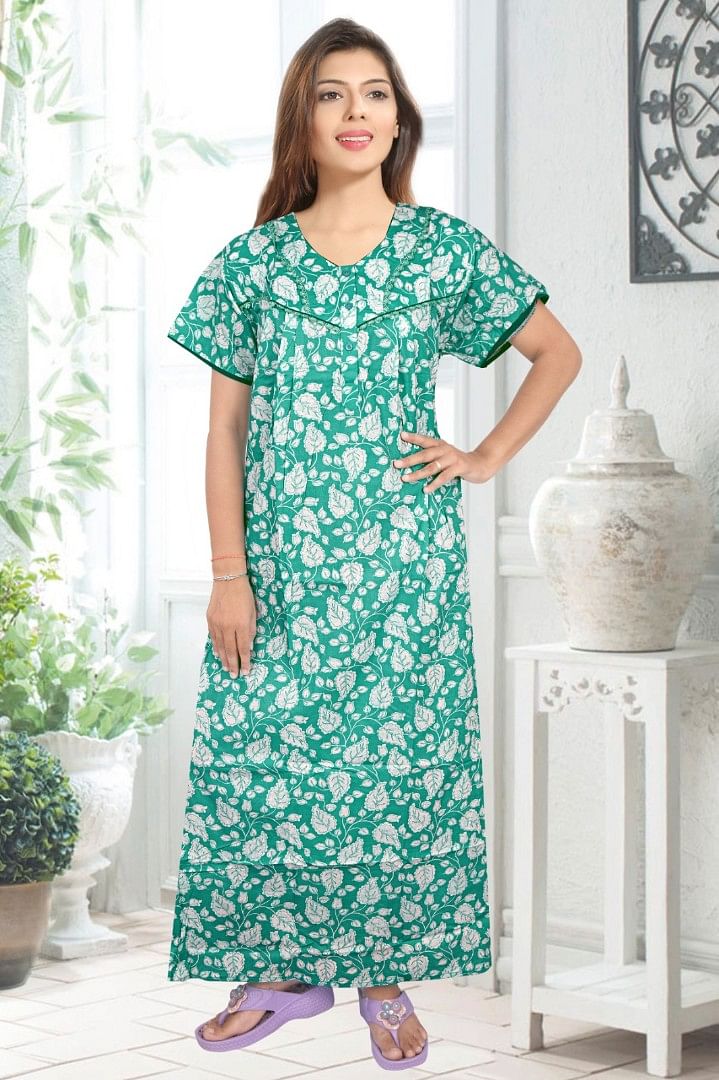 Authenzaa Women Cotton Nighty BCWN005 Sea Green 