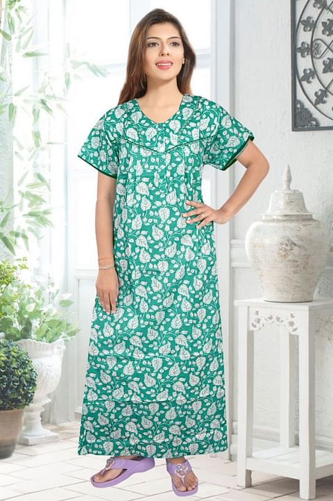 Authenzaa Women Cotton Nighty BCWN005 Sea Green 