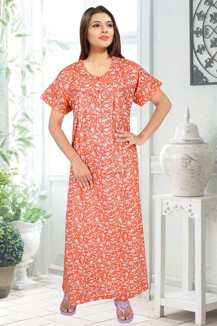 Authenzaa Women Cotton Nighty BCWN006 Carrot 