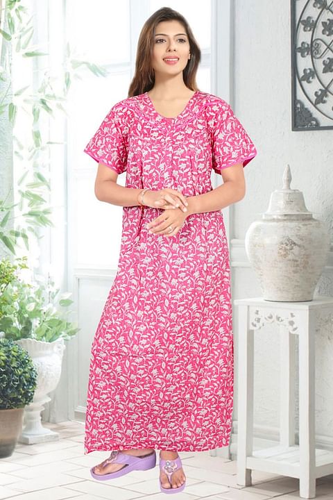 Authenzaa Women Cotton Nighty BCWN006 Pink 