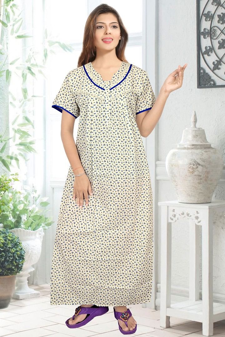 Authenzaa Women Cotton Nighty BCWN007 Blue 