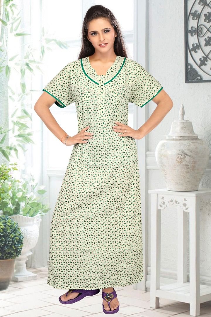 Authenzaa Women Cotton Nighty BCWN007 Green 