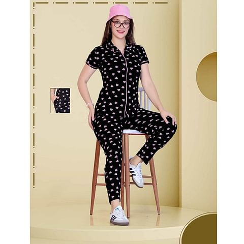 Authenzaa Women 2PC Nighty AC2N009 Black  