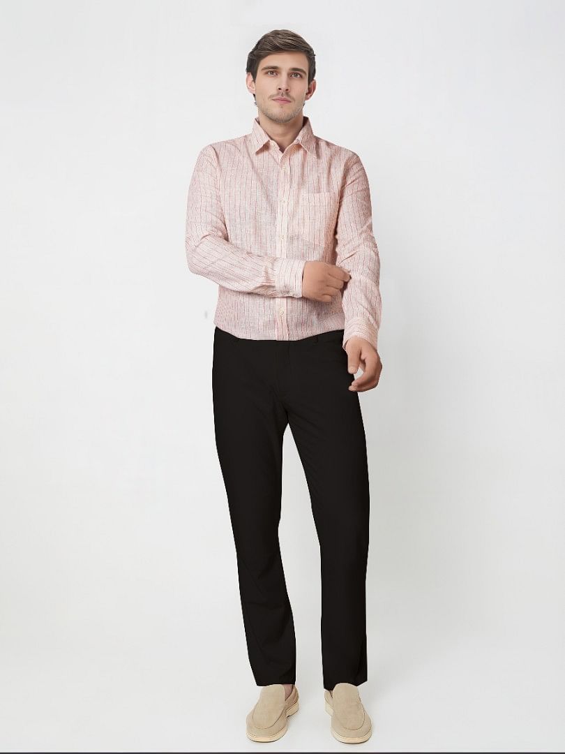 Authenzaa Men Slim Fit Formal Shirt ASFS013 Red Stripe 