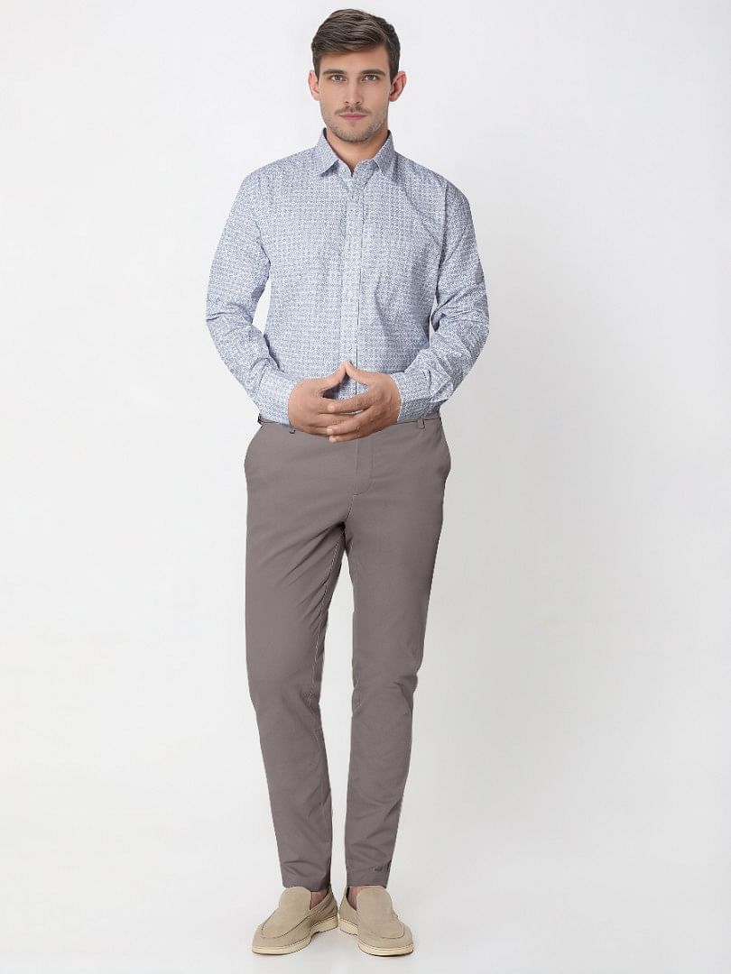 Authenzaa Men Slim Fit Formal Shirt ASFS013 White Print
