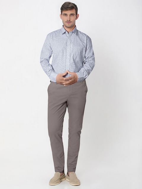 Authenzaa Men Slim Fit Formal Shirt ASFS013 White Print