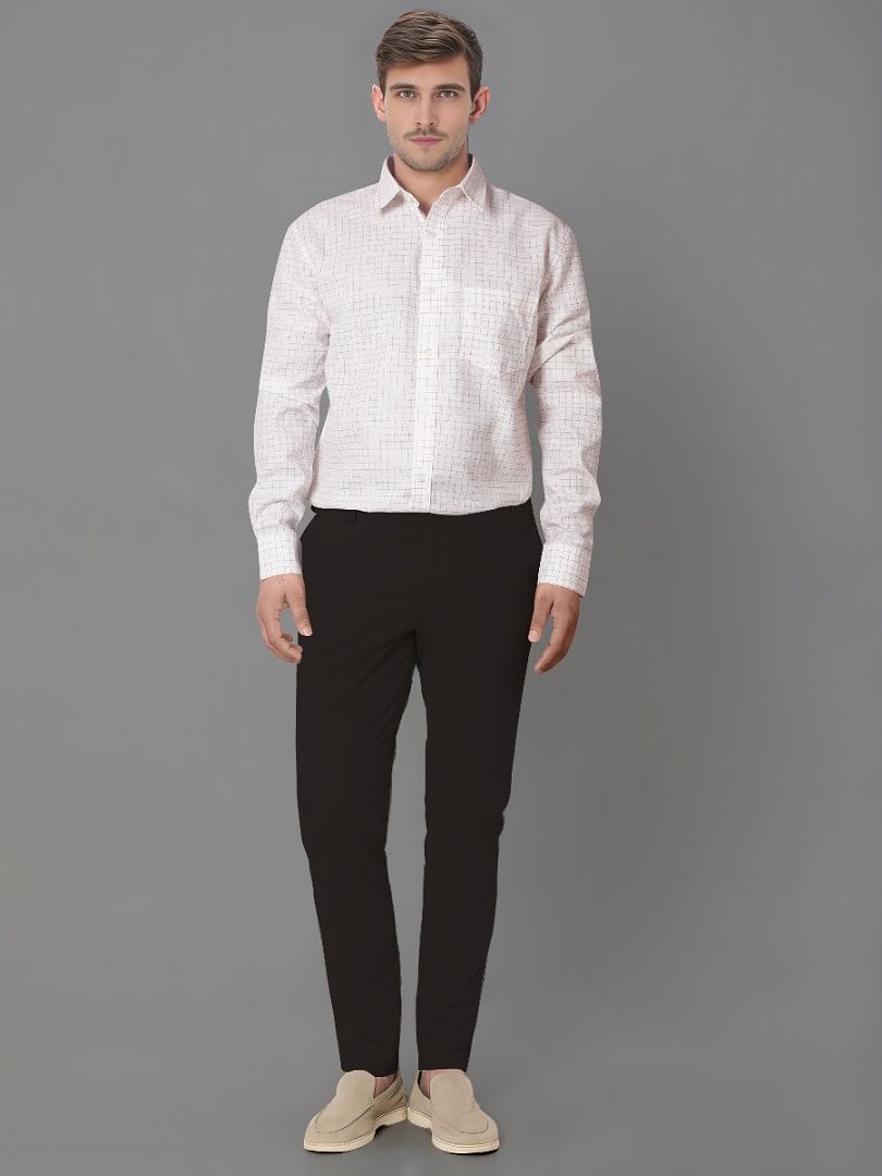 Authenzaa Men Slim Fit Formal Shirt ASFS013 White Checks 