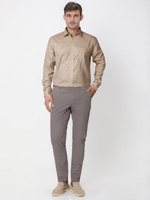 Authenzaa Men Slim Fit Formal Shirt ASFS013 Khakhi Checks