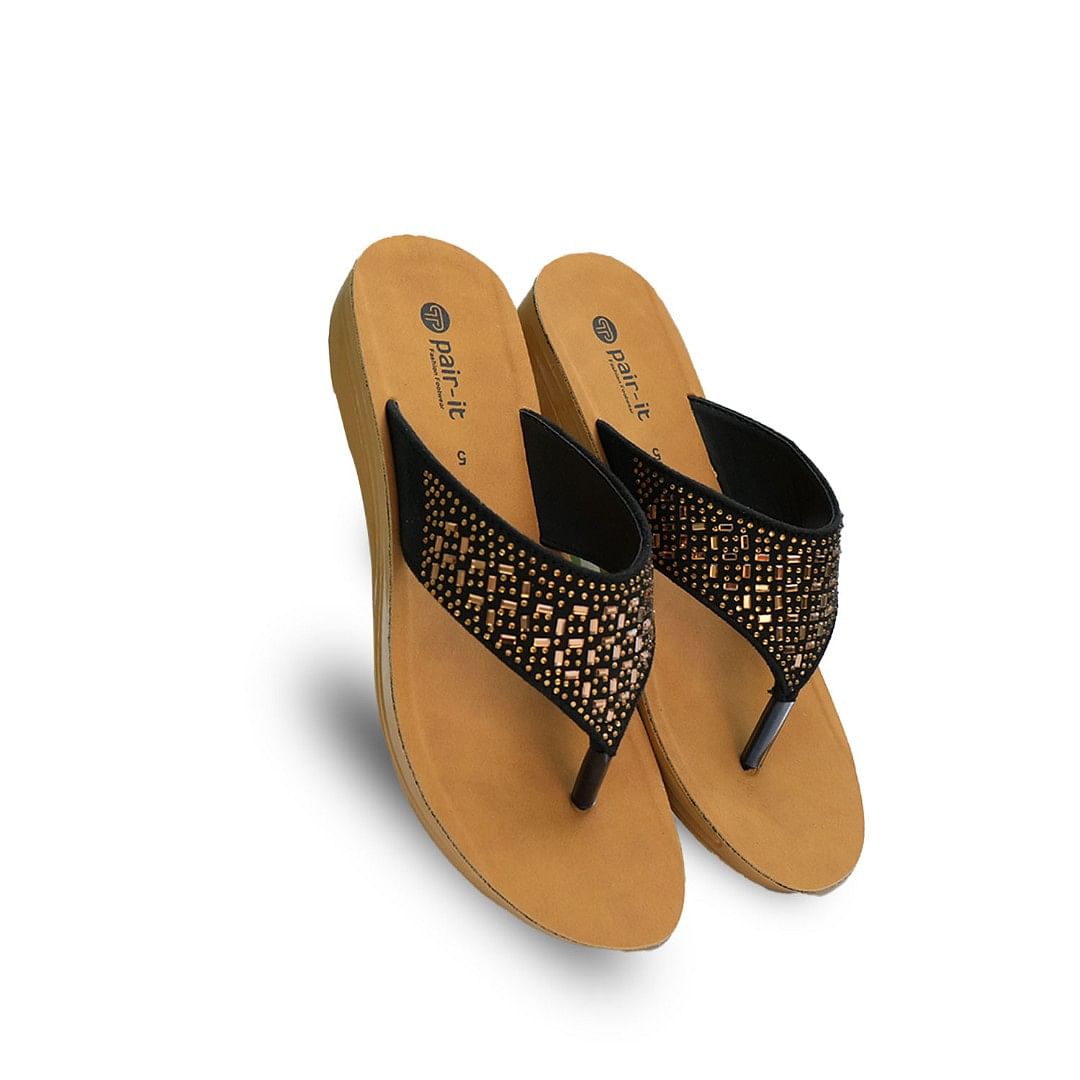 Pair-it Women PU Slippers MS-Pattern006 Black