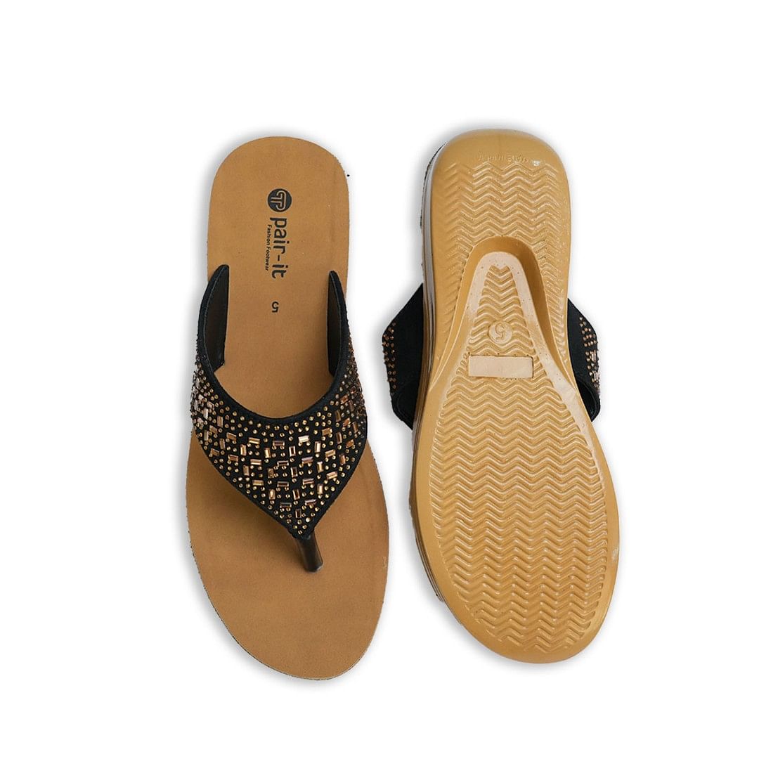 Pair-it Women PU Slippers MS-Pattern006 Black