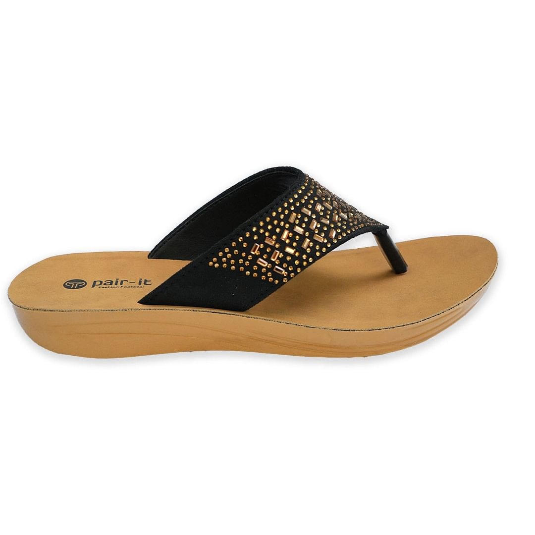 Pair-it Women PU Slippers MS-Pattern006 Black