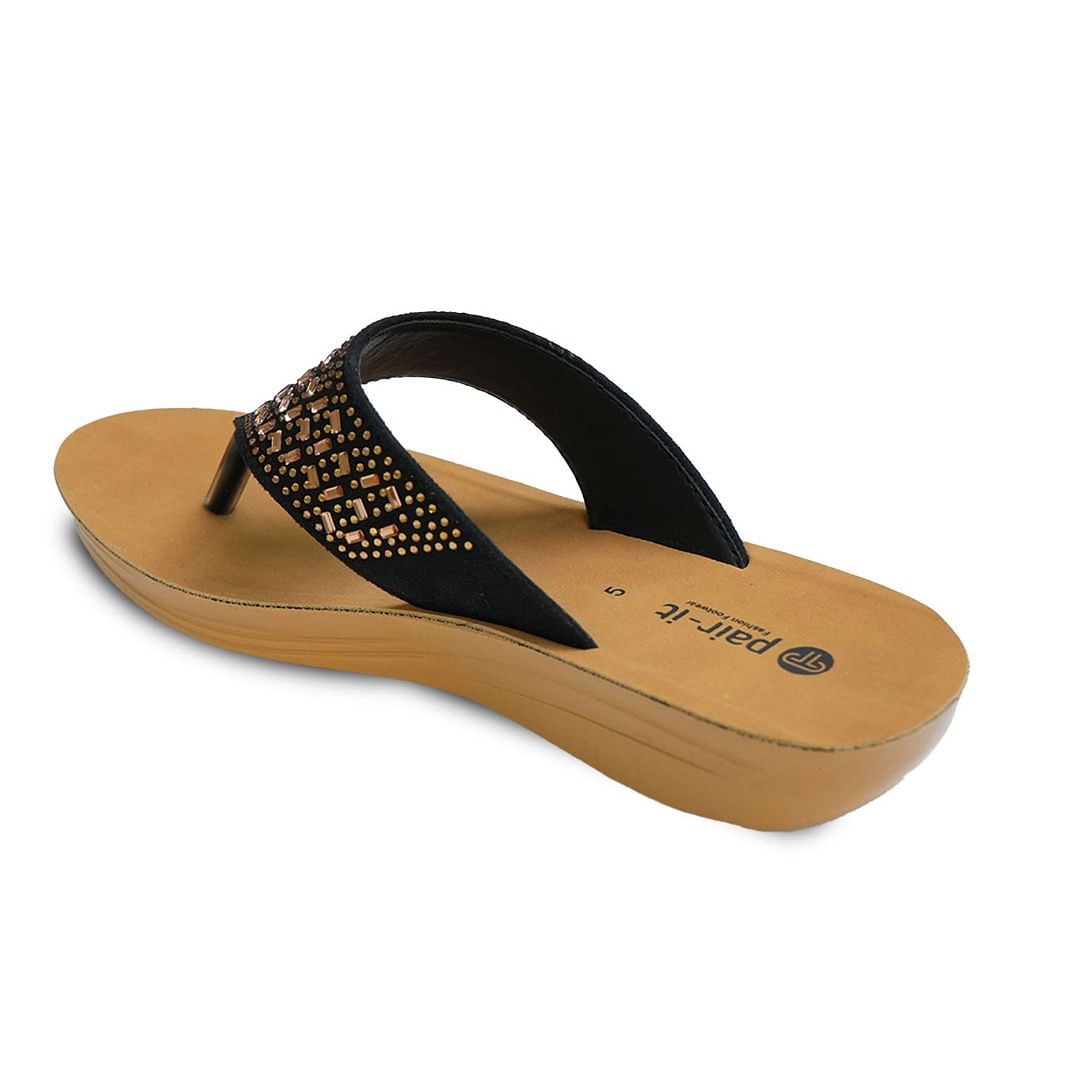 Pair-it Women PU Slippers MS-Pattern006 Black