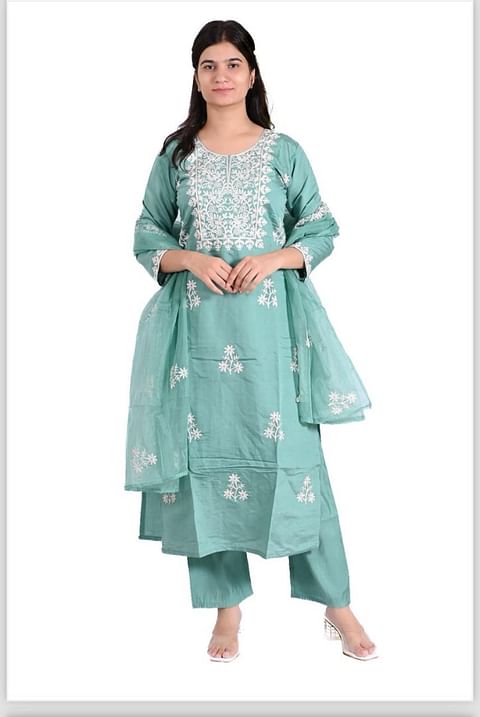 Authenzaa Women 3Pcs Kurti Set SFBKS024 Green 