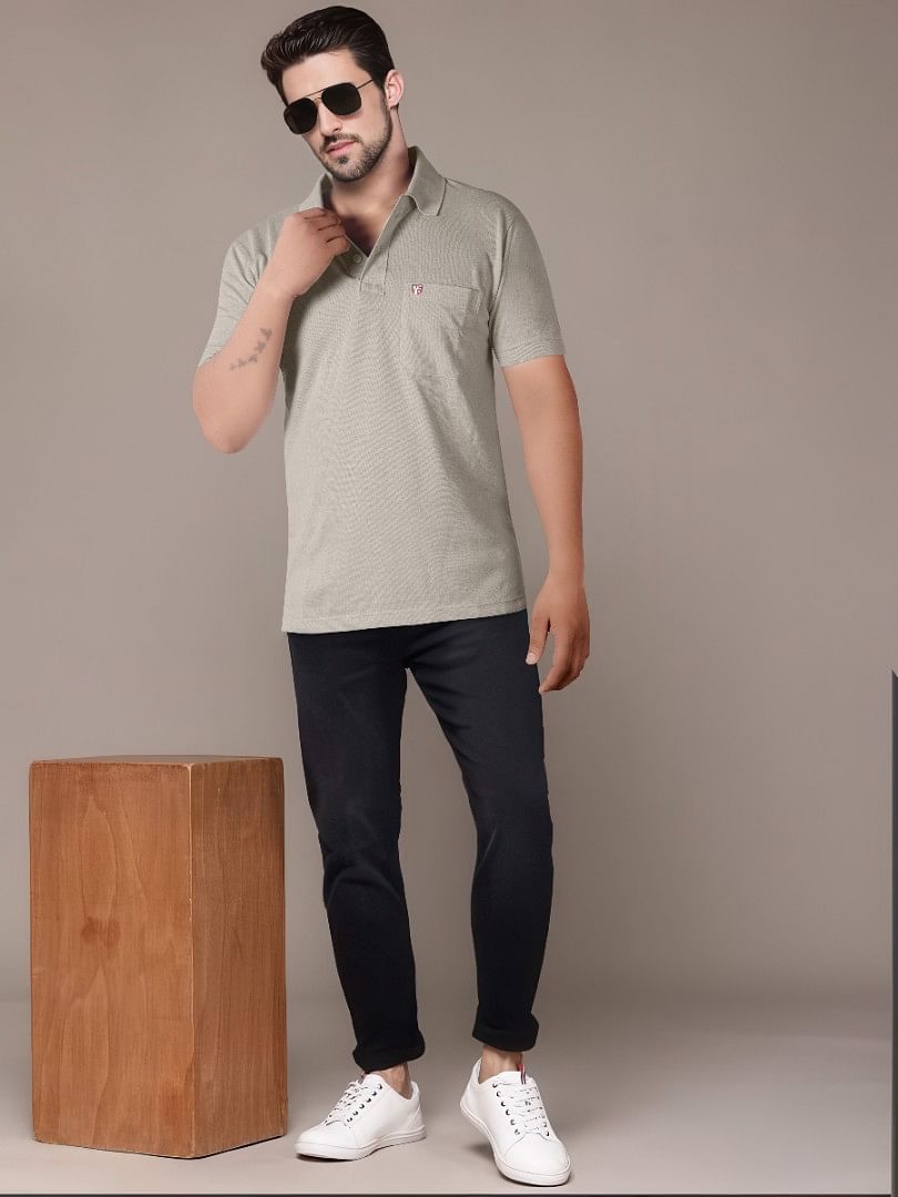 Authenzaa Men Polo T-shirt BKPT001 Light Grey
