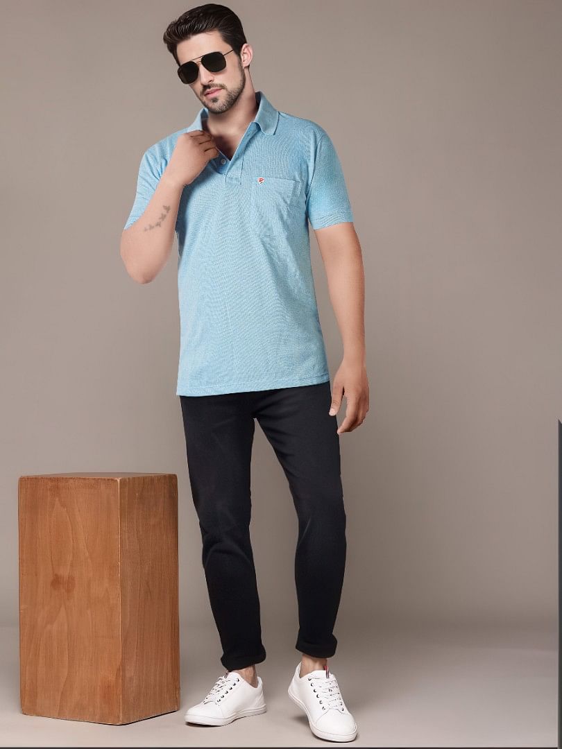 Authenzaa Men Polo T-shirt BKPT001 Sea Blue