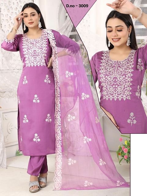 Authenzaa Women 3Pcs Kurti Set SFBKS024 Lavender 
