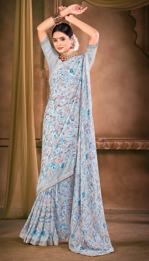 Authenzaa Women Saree RPPWS001 Grey 