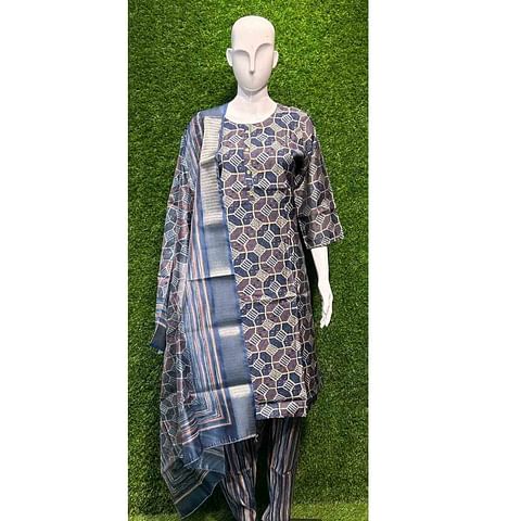 Authenzaa Women Kurti 3PC Set ATKS006 Blue