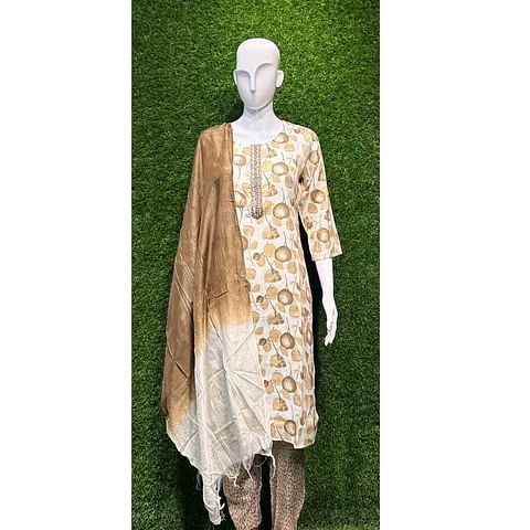 Authenzaa Women Kurti 3PC Set ATKS005 Brown