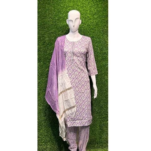 Authenzaa Women Kurti 3PC Set ATKS005 Dark Purple
