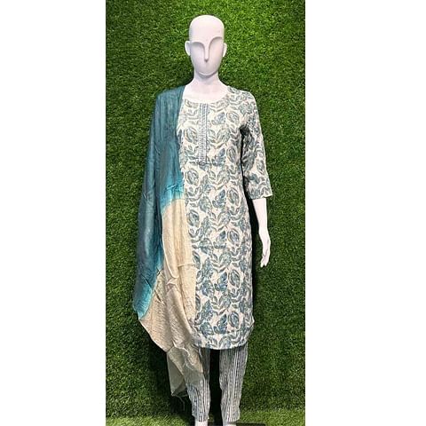 Authenzaa Women Kurti 3PC Set ATKS005 Grey
