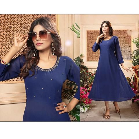 Authenzaa Women Kurti LPKT005  Royal Blue