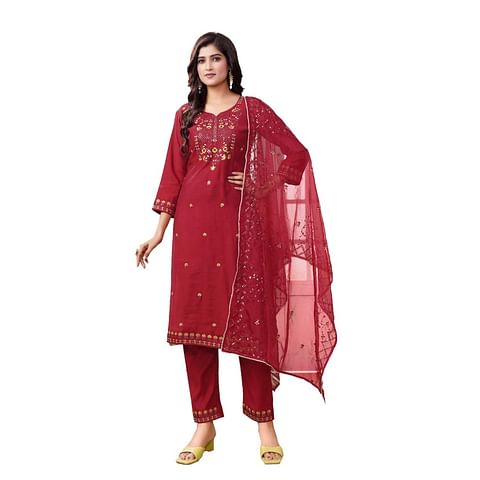Authenzaa Women Kurti 3PC Set MGKS006 Red