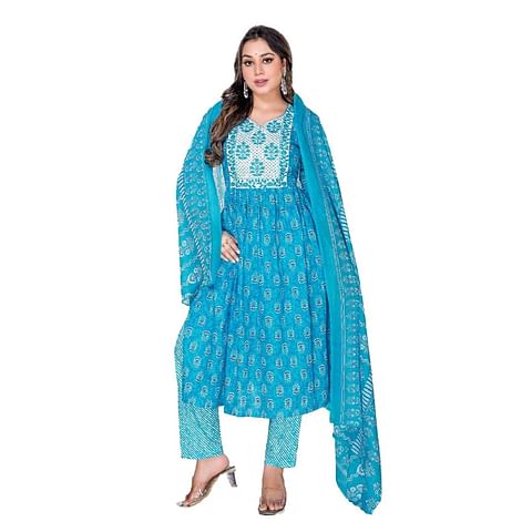 Authenzaa Women Kurti 3PC Set MGKS010 Blue