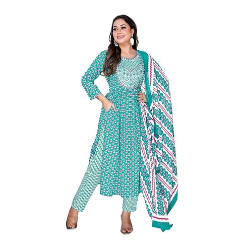 Authenzaa Women Kurti 3PC Set MGKS010 Green