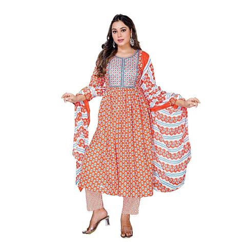 Authenzaa Women Kurti 3PC Set MGKS010 Orange