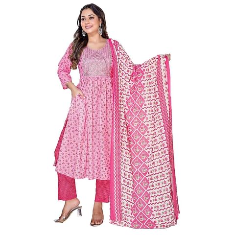 Authenzaa Women Kurti 3PC Set MGKS010 Pink
