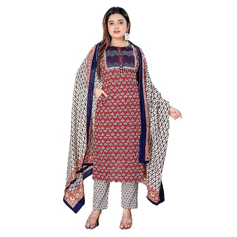 Authenzaa Women Kurti 3PC Set MGKS013 Maroon