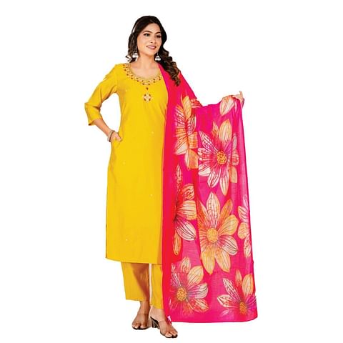 Authenzaa Women Kurti 3PC Set MGKS015 Yellow