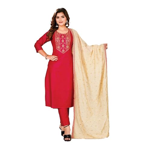 Authenzaa Women Kurti 3Pcs Set MGKS017 Red 