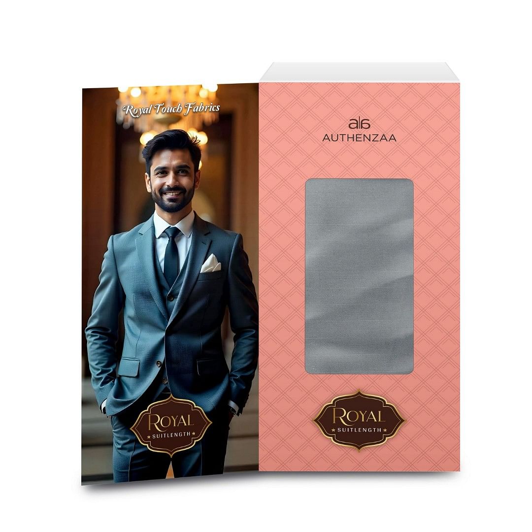 Authenzaa Men Royal Suit Length Fabric EXE003 Grey 