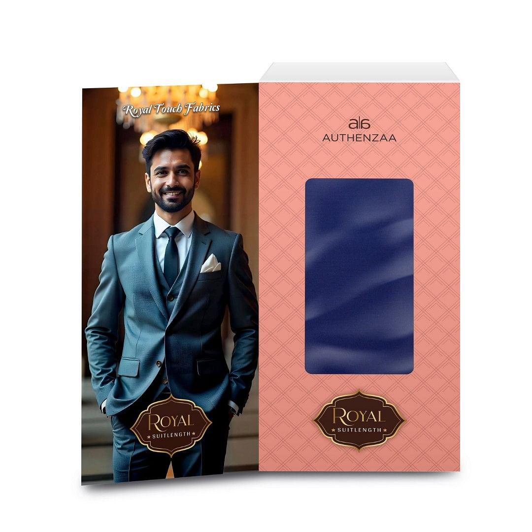 Authenzaa Men Royal Suit Length Fabric EXE003 Navy Blue 