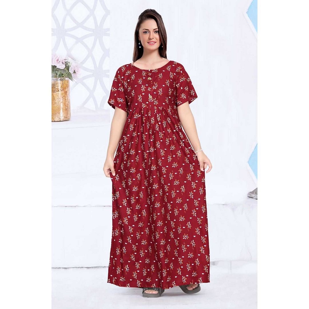 Authenzaa Women Nighty SMWN021 Maroon 