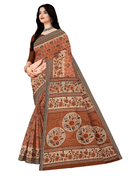 Authenzaa Women Cotton Saree JMDCS015 Brown 