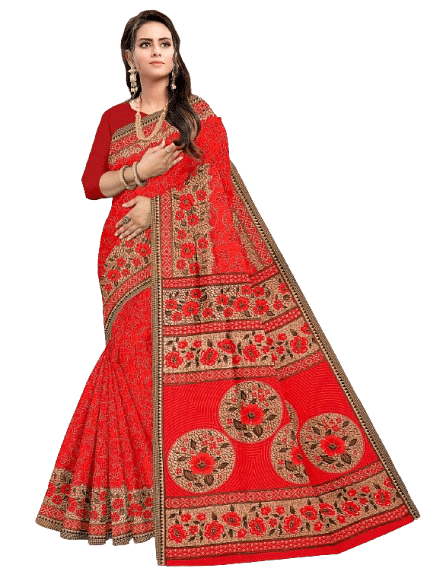 Authenzaa Women Cotton Saree JMDCS015 Carmine 