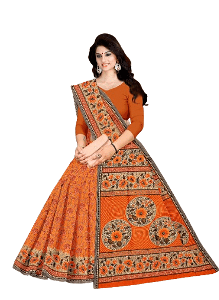 Authenzaa Women Cotton Saree JMDCS015 Dark.Orange  