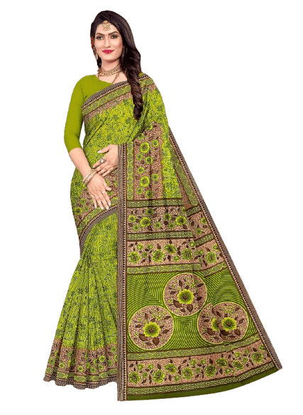 Authenzaa Women Cotton Saree JMDCS015 Green 