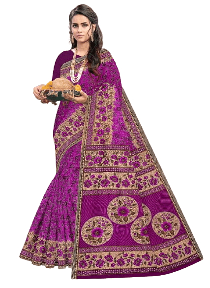 Authenzaa Women Cotton Saree JMDCS015 Purple 