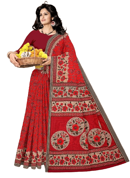 Authenzaa Women Cotton Saree JMDCS015 Red 