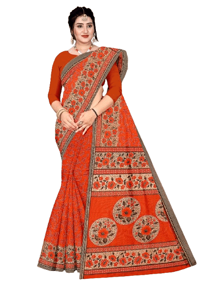 Authenzaa Women Cotton Saree JMDCS015 Rust 