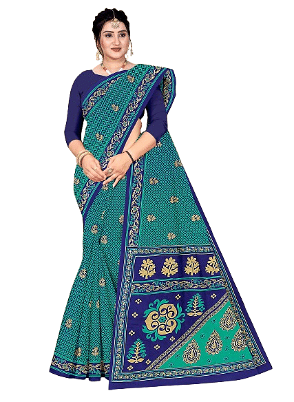 Authenzaa Women Cotton Saree JMDCS016 Bottle Green 